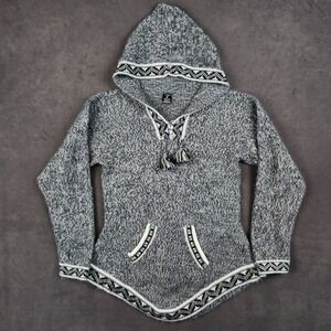 Andes Store Alpaca Wool Hoodie Womens Medium Pullover Geometric Tassel Ultrasoft